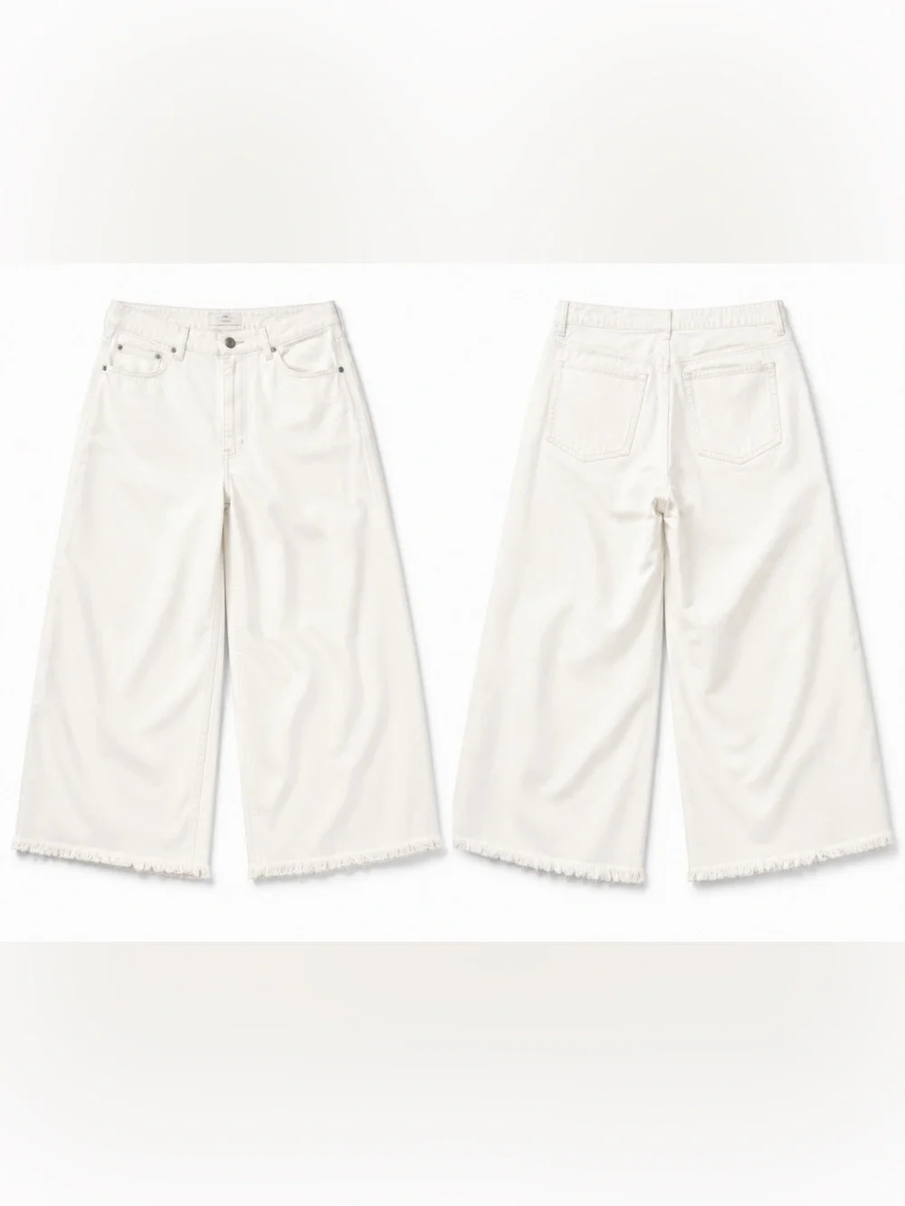 Abercrombie & Fitch White Wide-Leg Frayed Hem Jeans - Picture 1 of 4